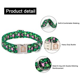 MR. CHUBBYFACE St.Patrick's Day Clover Dog Collar,Pink Green Clovers Adjustable Dog Collar for Puppy Small Medium Large Dogs,S