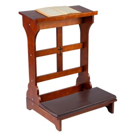 DoubleFill Solid Wood Prayer Bench Stool with Shelf and Cushion Church Prayer Bench Table Chair Padded Kneeler for Kneeling at Home, Religious Gifts, 23 x 20 x 32 Inches(Classic Style)
