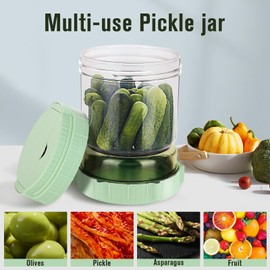 LIVSGNISTA 50oz Hourglass Pickle Jar with Strainer Flip for Pickle Lovers,Large Capacity Pickle Jar, Cucumber Kimchi Juice Separator,Green