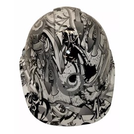 Pyramex Hard Hat Ridgeline Cap Style Custom White Graffiti  - Satin, 4 Point Harness
