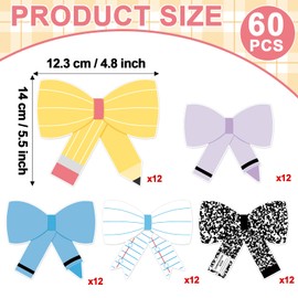 60 Pcs Back to School Bow Cutouts Classroom Decorations Composition Notebook Bulletin Board Decorations Set Pencil Crayon Bowtie Paper Accents for Back to School Office Home Chalkboard Door Wall Decor