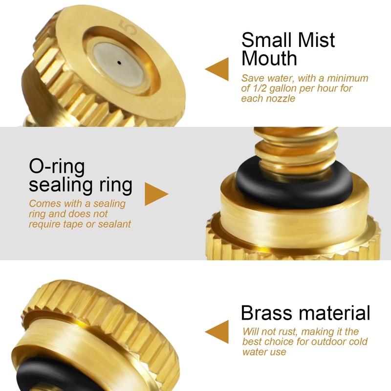 KUWAN 30pcs Brass Misting Nozzles for Cooling System 0.019" (0.5