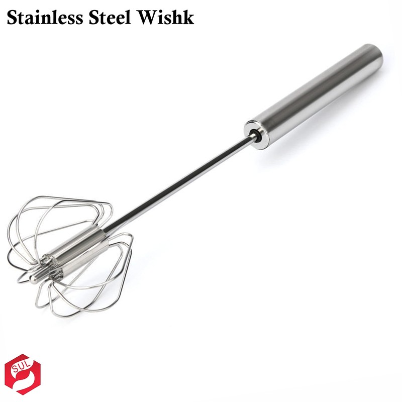 SUL Stainless Steel Spring Action Egg Whisk, Rotatory Whisk Blender,