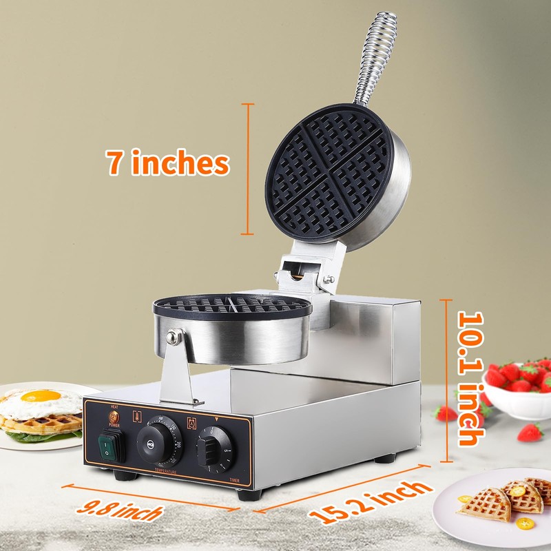 Litake Commercial Waffle Cone Maker 1200W 110V Stainless Steel Electric