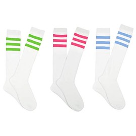 Sock House Co. 3 Stripe Cosplay Costume Knee High Socks (3 Pair Pack) - Fits Ladies Shoe Size 4-10