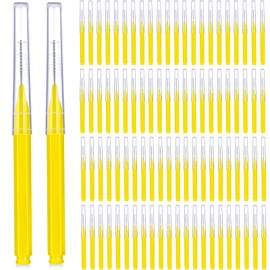 Patelai 100 Pieces Braces Brush for Cleaner Interdental Brush Toothpick Dental Tooth Flossing Head Oral Dental Hygiene Flosser Toothpick Cleaners Tooth Cleaning Tool (Yellow,0.39"x0.08")