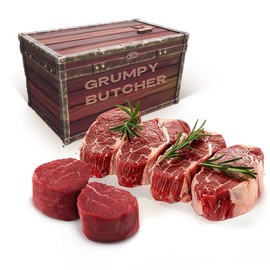 Grumpy Butcher 6 Steaks Supreme Sampler Gift Box: 4 Top Sirloin & 2 Large Filet Mignon - Premium Steak Meat Food Gifts Basket Meat Packages