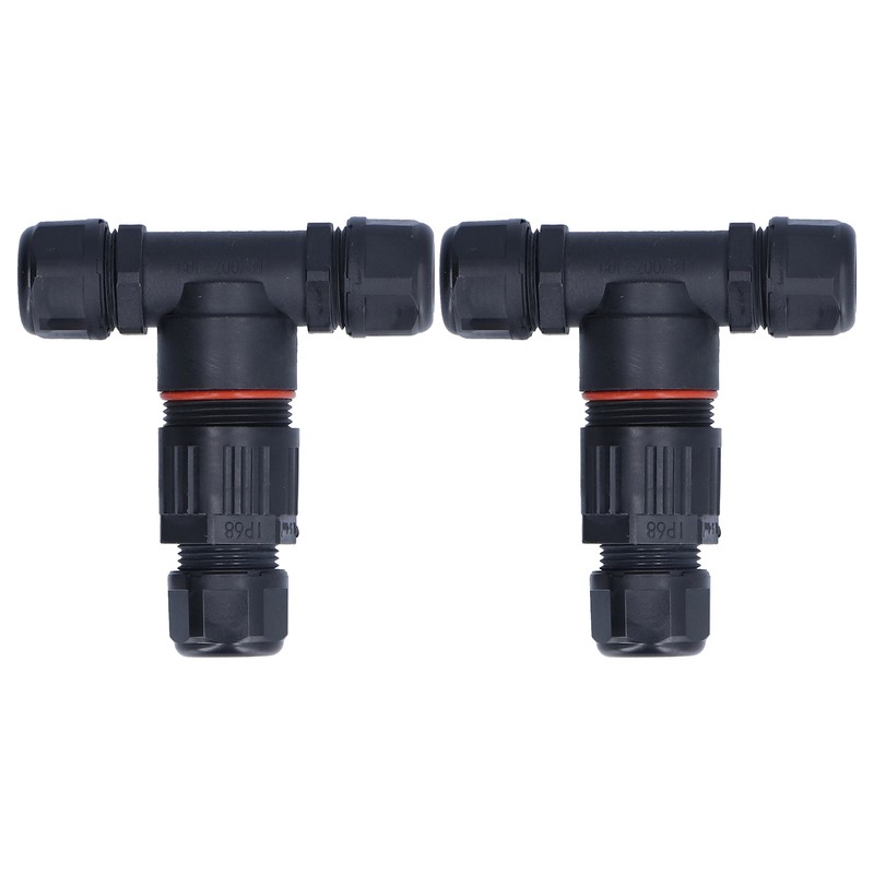 2Pcs 3 Way Junction Box Waterproof T Shape Cord Connector
