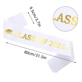 Black Graduation Sash Gold Glittering Class of 2024 Graduates Satin Sash for 2024 Graduation Party Decorations (White)