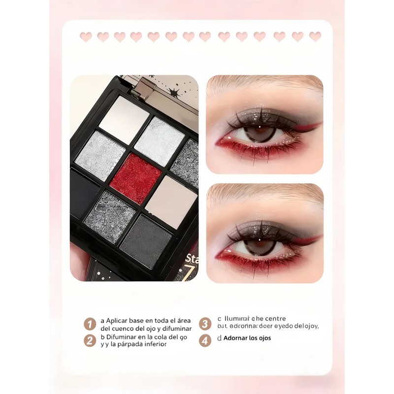 Paleta 9 Tonos Sombras Humo Gel Brillo Intenso