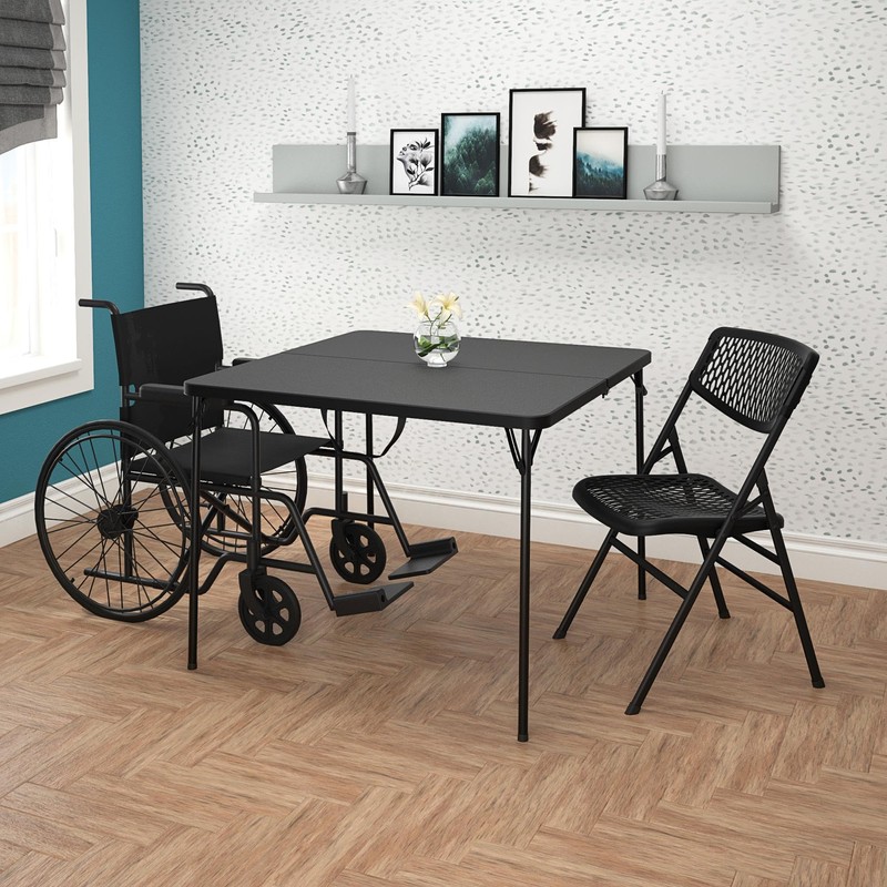 Cosco XL 38.5" Resin Fold-in-Half Card Table, Black, Wheelchair Accessible,