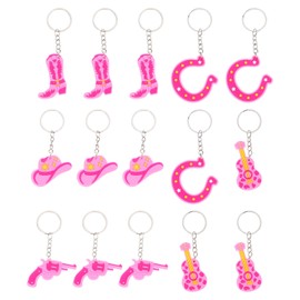 PRETYZOOM 15pcs Cowboy Key Chain Cowgirl Hanging Pendants Bachelorette Key Rings Cowgirl Keyring Charms Backpack Cowgirl Keychain Cowgirl Keychains Charming Pvc Bags Pink Pentagram
