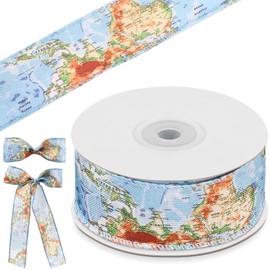 Geosar Adventure Begin Baby Shower Ribbon Travel Theme Baby Shower Ribbon Adventure Vintage World Map Print for Gifts Wrapping DIY Crafts Birthday Party Decor, 1.5 Inch Wide