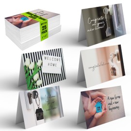 Better Office Products 25 Pack New Home Cards with Envelopes, Housewarming Notecards, Congratulations On Your New Home, Cards for Realtors, 4 x 6 Inch, 5 Cover Designs, Blank Inside