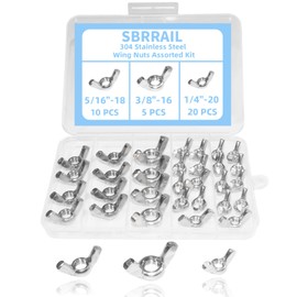 SBRRAIL Wing Nuts Assorted Kit 3 Sizes 1/4", 5/16", 3/8" Butterfly Nut, Stainless Steel Hardware Nuts, Fasteners Parts Screws Hand Twist Tighten Ear Butterfly Wing, 35 PCS