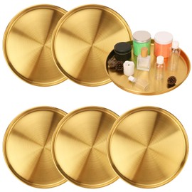 Biugaaufai 6 Pcs 12 Inch Gold Round Serving Tray, Stainless Steel Decorative Table Trays, Brushed Brass Finish, Multi-Functional for Home, Kitchen, and Vanity