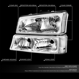 DNA MOTORING Pair OE Style Headlights Compatible with 03-06 Chevy Silverado 1500 2500 3500 1500HD 2500HD, Chrome/Clear, HL-OH-CSIL03-4P-CH-CL-B