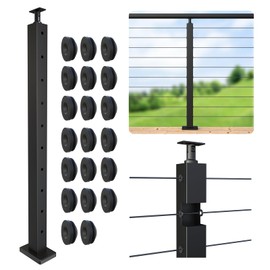 Cable Railing Post 36" (35"X2"x2"), Level Drilled Stainless Steel Deck Railing Post, Black Adjustable Top Level Holes Railing Post for Horizontal Cable Systems, Surface Mount Post for Decks