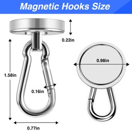 LOVIMAG Magnetic Hooks for Cruise Cabins, 70LBS Swivel Magnet Hooks, Cruise Must Haves with Swivel Carabiner Hook for Hanging, Strong Neodymium Magnets with Hooks for Ceiling, Garage etc-6 Pcs