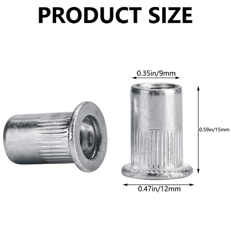 BLLNDX 100PCS Aluminium Flange Rivet Nuts Pitch 1/4-20 Knurled Flat
