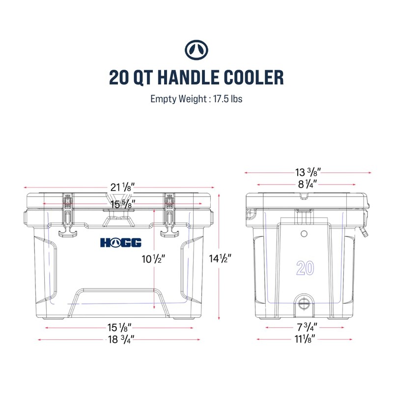 Hogg 20 qt Hard Cooler with Handle, Insulated Portable Cooler,