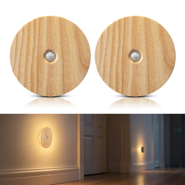 Vadifula Motion Sensor Night Light Wood Rechargeable Battery-Powered Stick-On Step