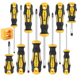 KAHEIGN 11Pcs Magnetic Screwdriver Set, 5 Size Heavy Duty Chrome Vanadium Steel Screwdriver 5 Flat & 5 Cross Head Screwdriver with Non-Slip Grip for Repair Home Improvement Craft - with Tool Box
