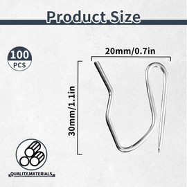 100 Pcs Metal Curtain Hooks, Rustproof Stainless Steel Drapery Hooks, Drapery Pins for Window, Door, Shower Curtain