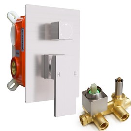 ENGA 3 Way Shower Diverter Valve, Square Three-Function Shower Handle Valve, Bathroom Shower Control Valve, Wall Mount Shower Handle Rough-In Solid Brass Shower Valve Mixer, Brushed Nickel