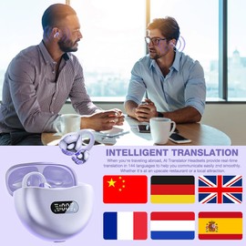 Übersetzer Kopfhörer, Open Ear Kopfhörer Bluetooth, Übersetzungskopfhörer 144 Sprachen mit APP, AI Kopfhörer mit Echtzeit Übersetzung, AI Translator Earbuds, Sprachübersetzung Ohrhörer für Business