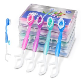 40 Pack Mini Disposable Toothbrushes - 5-in-1 Travel Toothbrush Set with Toothpaste, Floss & Scraper, Disposable Mini Toothbrush for Kids Adults, Convenient for Travel and Camping, Mixed Flavors
