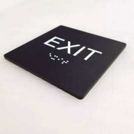 Unbranded "EXIT" ADA / braille sign 4" x 4" matte black acrylic w/white tactile