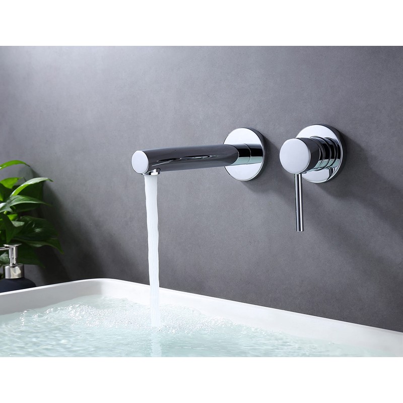 SUMERAIN Wall Mount Faucet for Bathroom Sink, Modern Chrome Bathroom