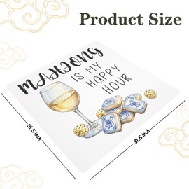SkipTiger Wine Lover Gifts Mahjong Mat for Table 31.5 x 31.5 in, Mahjong is My Happy Hour Non-Slip Noise Reduction Mah Jong Table Cover Tablecloth for Card Poker Dominoes Dice and Board Games