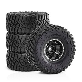 1.0 Beadlock Wheels and Tires Crawler Wheel Set for RC 1/24 Axial SCX24 Gladiator Bronco C10 Deadbolt AX24 FCX24 1/18 TRX4M Upgrade Parts (Style 1)