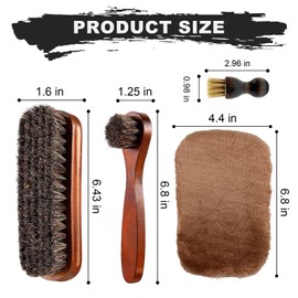 Shoe Brush Set 4 Pcs Soft Shoe Brushes for Polishing and Cleaning Horsehair Brush and Shoes Care Cloth Glove for Boots, Car Seats, Bags, Sofas