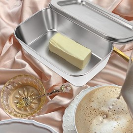 1pc Box stainless steel storage box butter dish with lid for countertop fridge crisper refrigerator butter dish butter metal dish cheese vegetable appetizer 304 stainless steel
