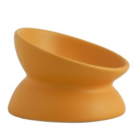 Cat Food Bowls Elevated Tilted, Ceramic Cat Food Bowls, Elevated Cat Food Bowl Whisker Friendly, Anti Vomit & Reduce Neck Burden, Raised Cat Bowl for Food and Water (Yellow)