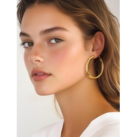 Thick Gold Hoop Earrings For Women Stainless Steel Jewelry Trendy Chic Womens Big Hoops Earing Circle Earings Woman