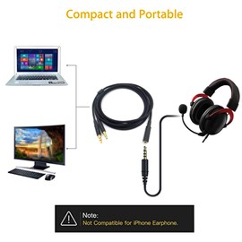 Meijunter Headsets Splitter Audio Cable for HyperX Cloud Core/HyperX Cloud II/Cloud Mix/Cloud Flight/Alpha - 3.5mm Male Jack 2in1 AUX Cord Adapter to PC