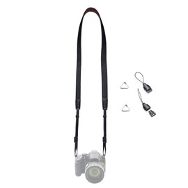 DY.2ten Camera Strap, Camera Neck Strap, Shoulder Strap, Cotton Denim, for SLR Mirrorless, Compact Cameras, Adjustable Length, Includes Triangle Ring, Black