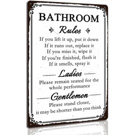 Funny Bathroom Rules Sign Please Flush Toilet Vintage Bathroom Wall Decor for Home Restroom Door Humor Metal Plaque 8 x 12 Inch