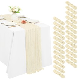 25 Pcs Ivory Cheesecloth Table Runner 10FT, Rustic Sheer Cheese Cloth Table Runners 20x120 inch for Wedding Bridal Shower Baby Shower Party Decoration, Boho Gauze Fabric Wedding Table Runner