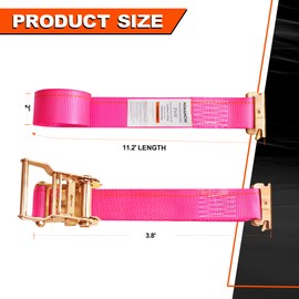 Mimanchi Heavy Duty E-Track Ratchet Straps for Trucks, 2in×15ft Cargo Straps with E-Fittings,8-Pack, 4400lbs Break Strength, Pink Tie Down Straps - E-Track Accessories for Trailers & Box Trucks