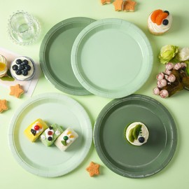 JASSEWRLY 48 Pcs Sage Green Party Paper Plates Disposable, 9" Cute Sage Green Dinner Baby Bridal Shower Dessert Birthday Paper Plates for Bridal Baby Shower Wedding Party Supplies