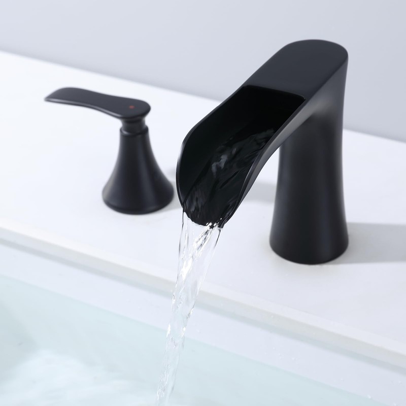 JAKARDA Waterfall Bathroom Faucet Black, Two Handle 8inch Bathroom Faucet,