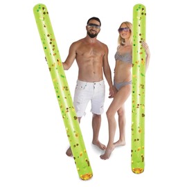 POZA 2 Pack of Inflatable Jumbo Pool Noodles - 74-Inch Premium and Luxurious Giant Inflatable Sparkly Gold Glitter Confetti Pool Float Swim Noodles, Inflatable Noodles for Pool - Green and Gold