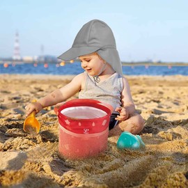 Malaxlx Baby Sun Hat Grey Summer Hat Toddler Peaked Cap with Neck Protection and Ties Hat Flapper UV Protection Beach Hat for 3-18 Months Girls Boys