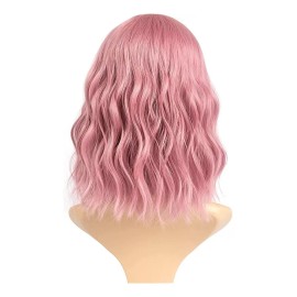 Themis Hair Pelucas Cortas Con Flequillo De Color Rosa Ondul