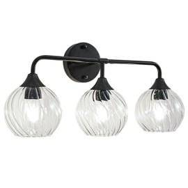 ANDY STAR 3-Lights Bathroom Light Fixtures, Matte Black Vanity Lights with Clear Striped Swirl Glass Shade, 22 Inch Metal Modern Bathroom Wall Sconces Wall Mounted for Bathroom, Bedroom, Living Room